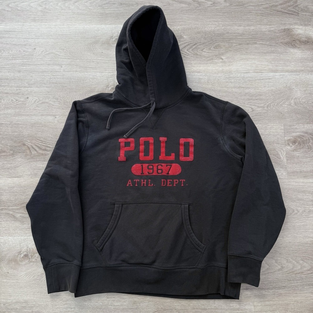 Polo Ralph Lauren Vintage Athletic Faded Black Distressed Hoodie Men's Large
